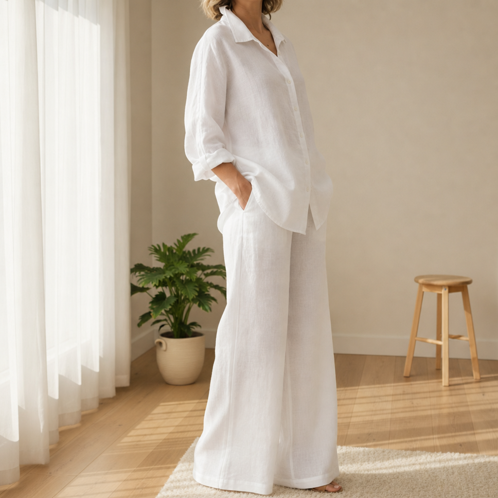Comillas Linen Two-Piece Set in White
