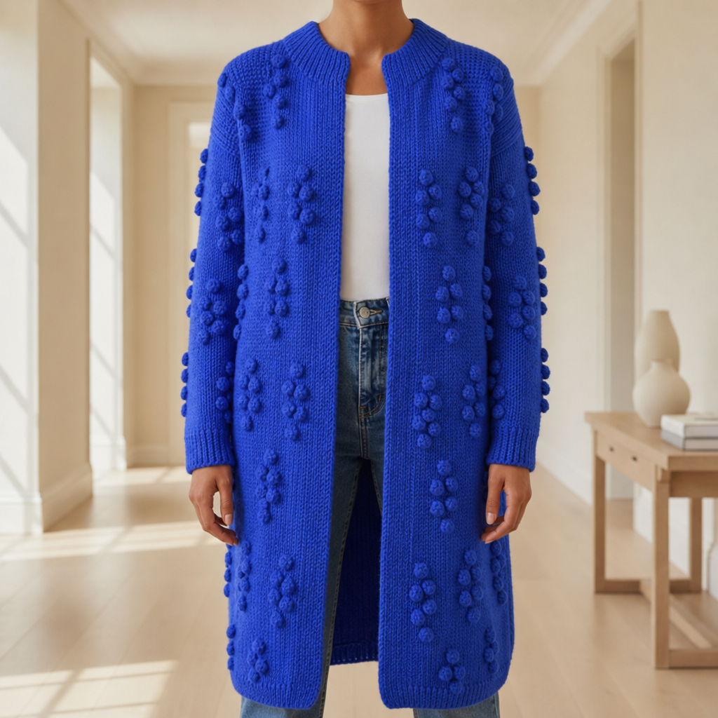 Monreale Textured Knit Long Cardigan in Blue