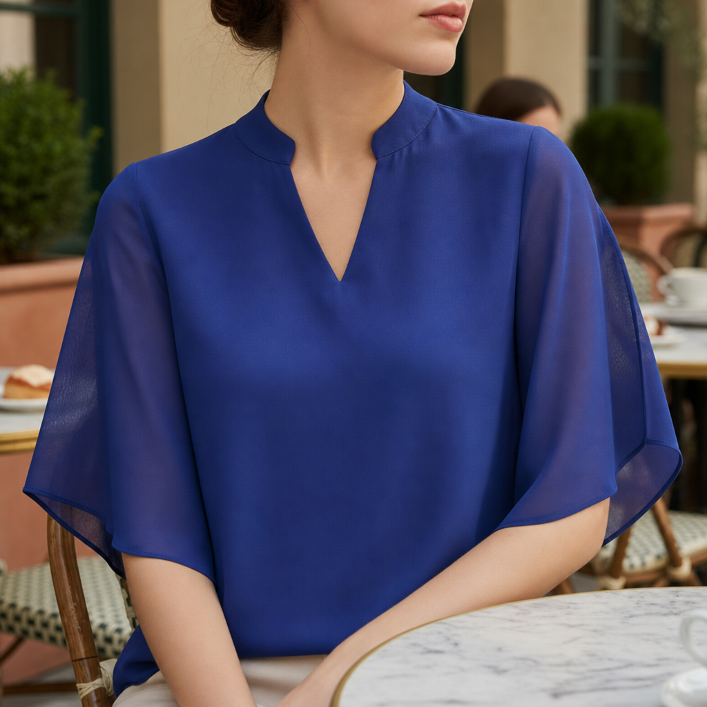 Milos Flared Sleeve Chiffon Blouse in Blue