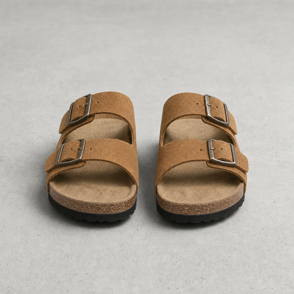 Makarska Double Strap Buckle Sandals in Cognac Brown