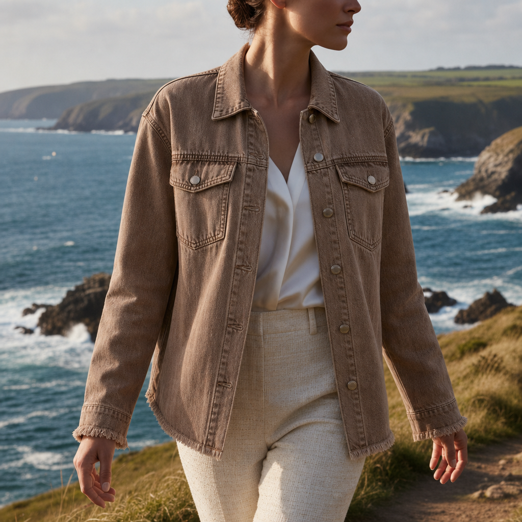 Porquerolles Oversized Denim Jacket in Brown