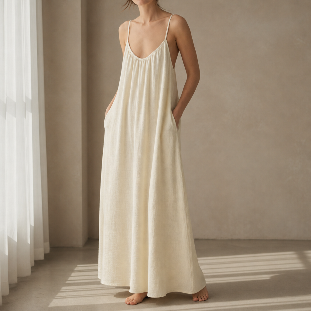 Opatija Backless Linen Maxi Dress in Cream