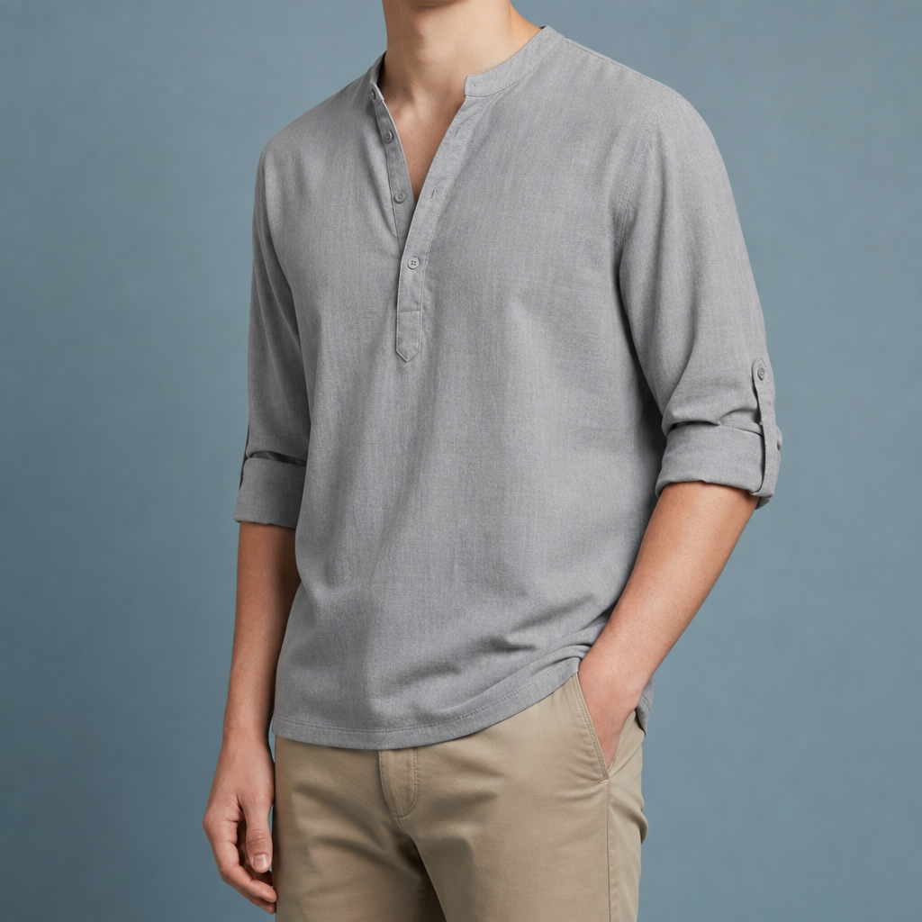 Roussillon Linen Henley Shirt in Gray