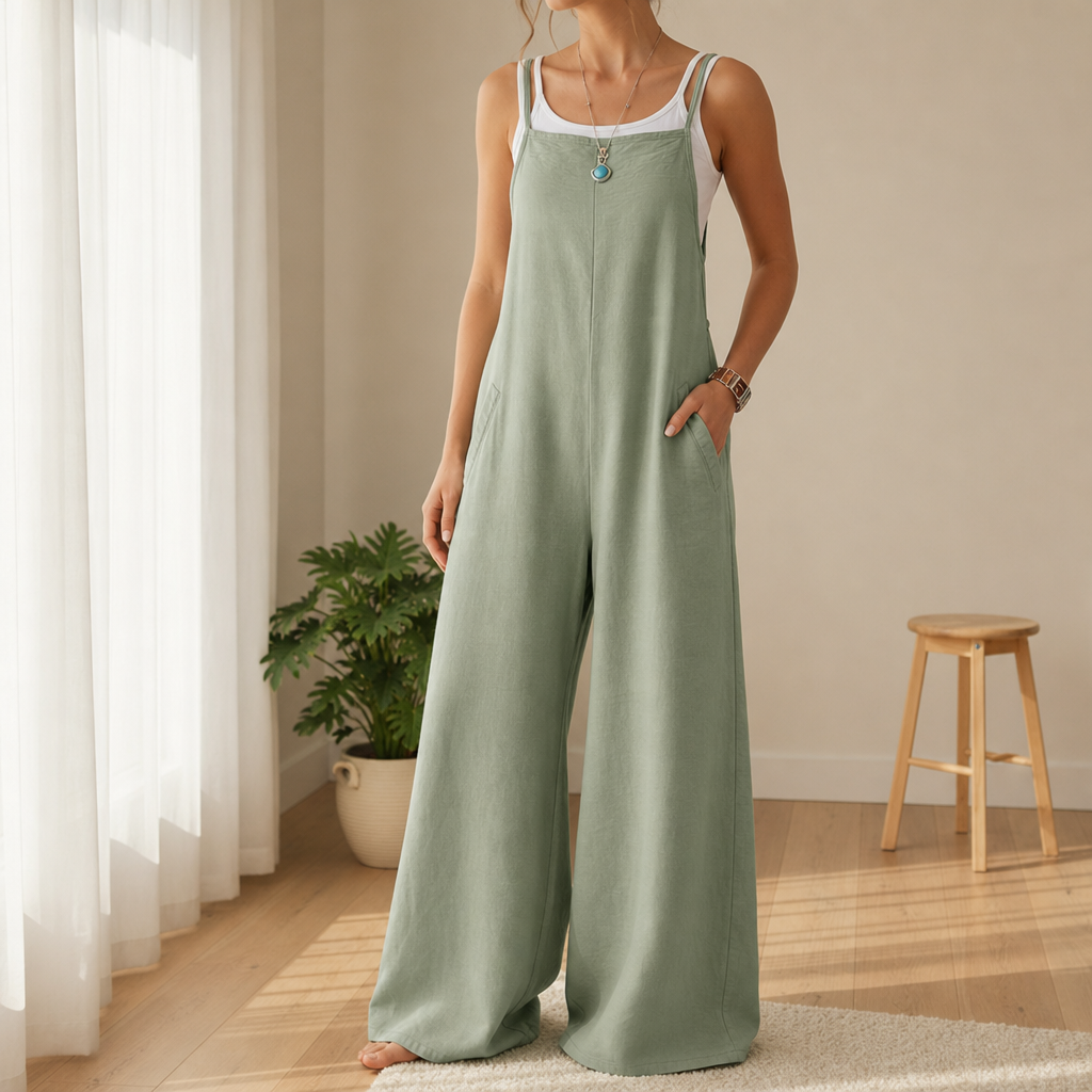 Corte Linen Bib Overall Jumpsuit in Light Green