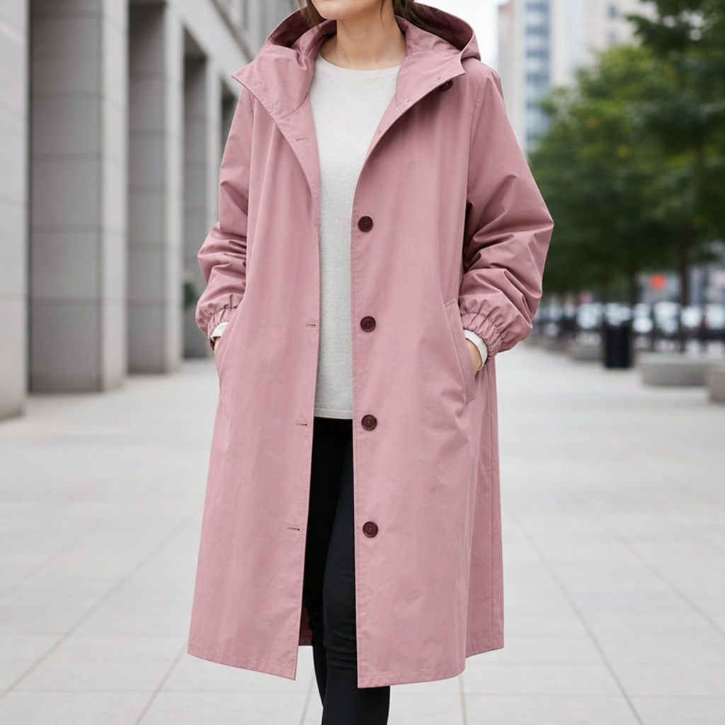 Silves Hooded Long Trench Coat in Pink