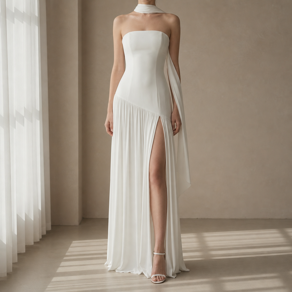 Segovia Strapless Halter Maxi Dress in White