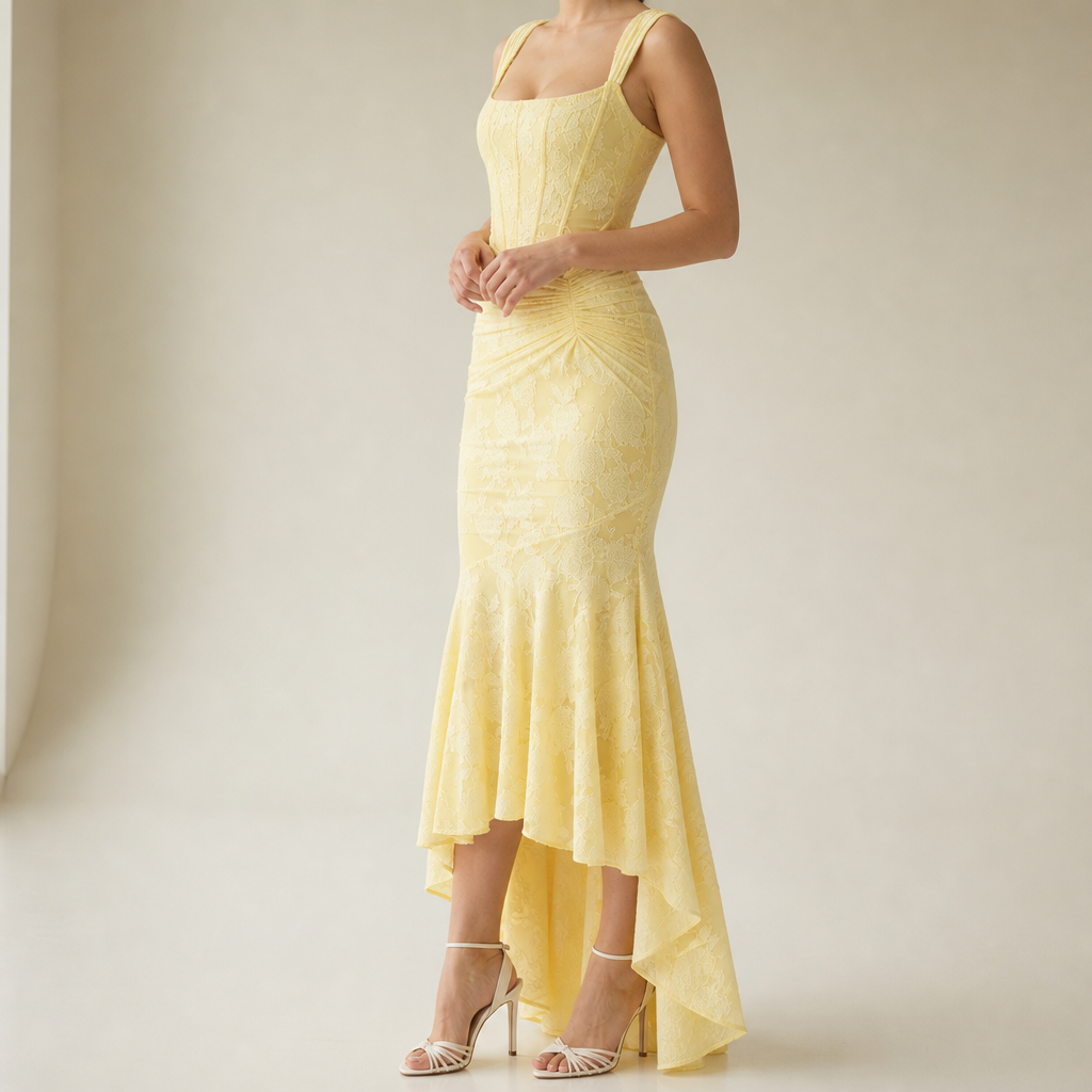 Bonifacio Lace High Low Dress in Yellow