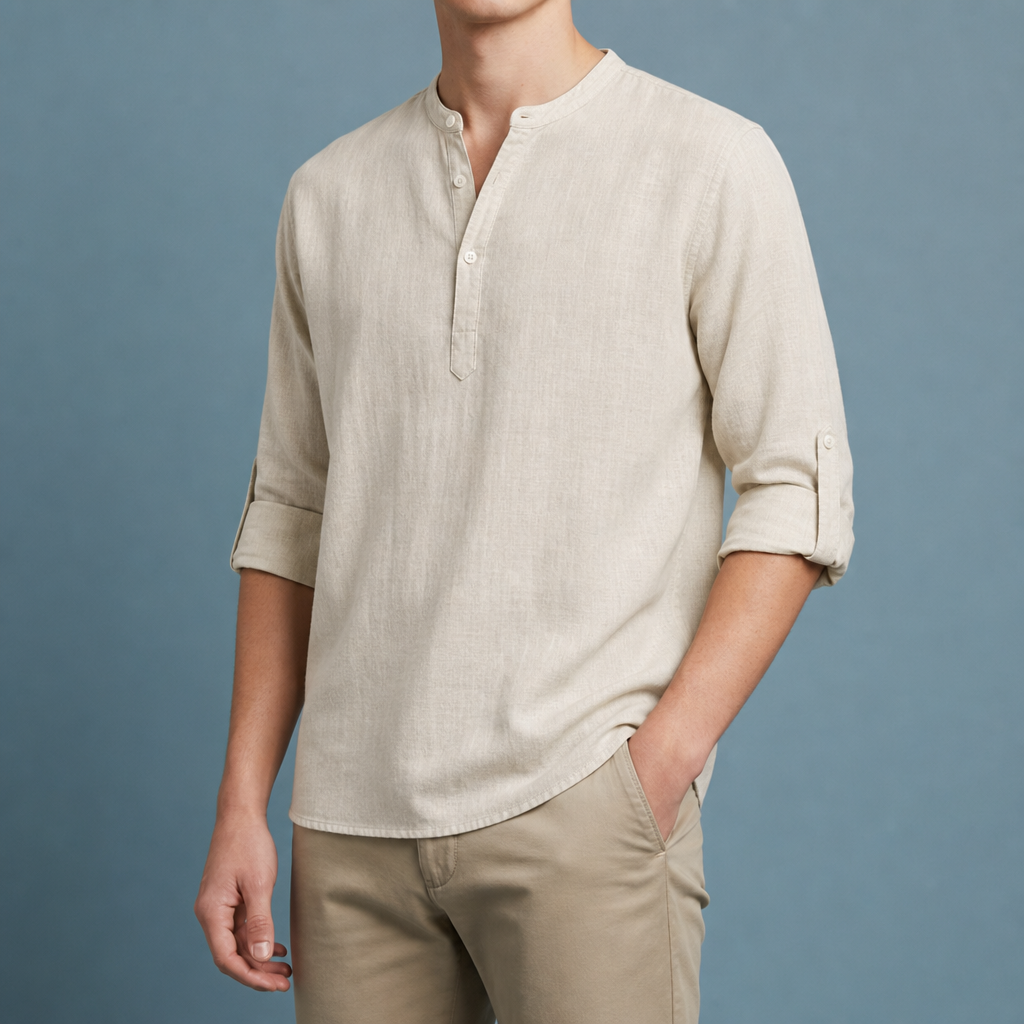 Roussillon Linen Henley Shirt in Cream
