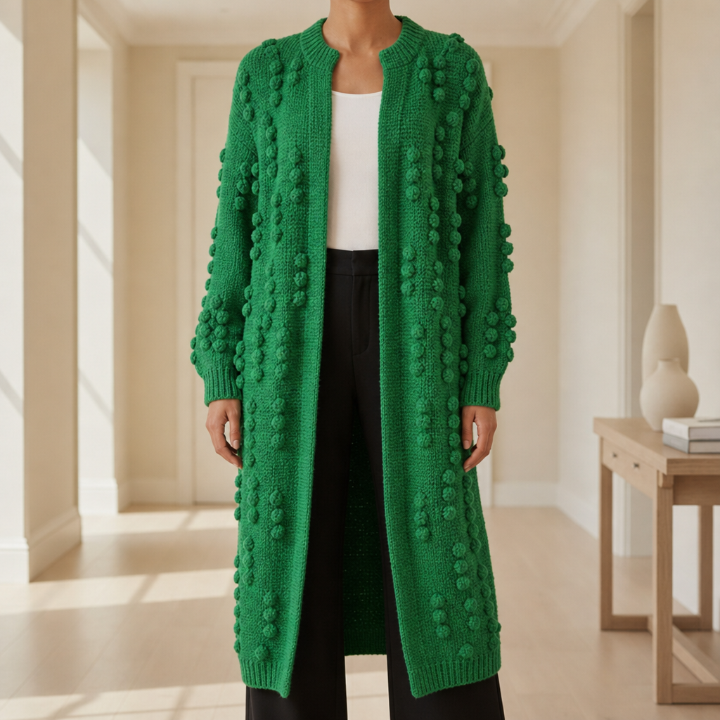 Monreale Textured Knit Long Cardigan in Green