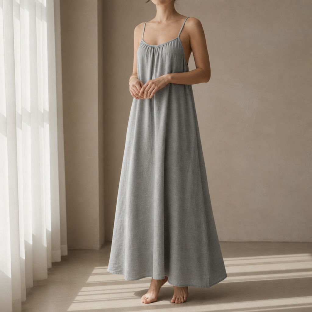 Opatija Backless Linen Maxi Dress in Light Gray