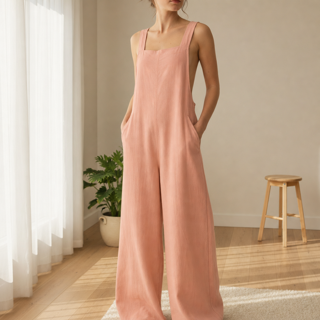 Corte Linen Bib Overall Jumpsuit in Pink
