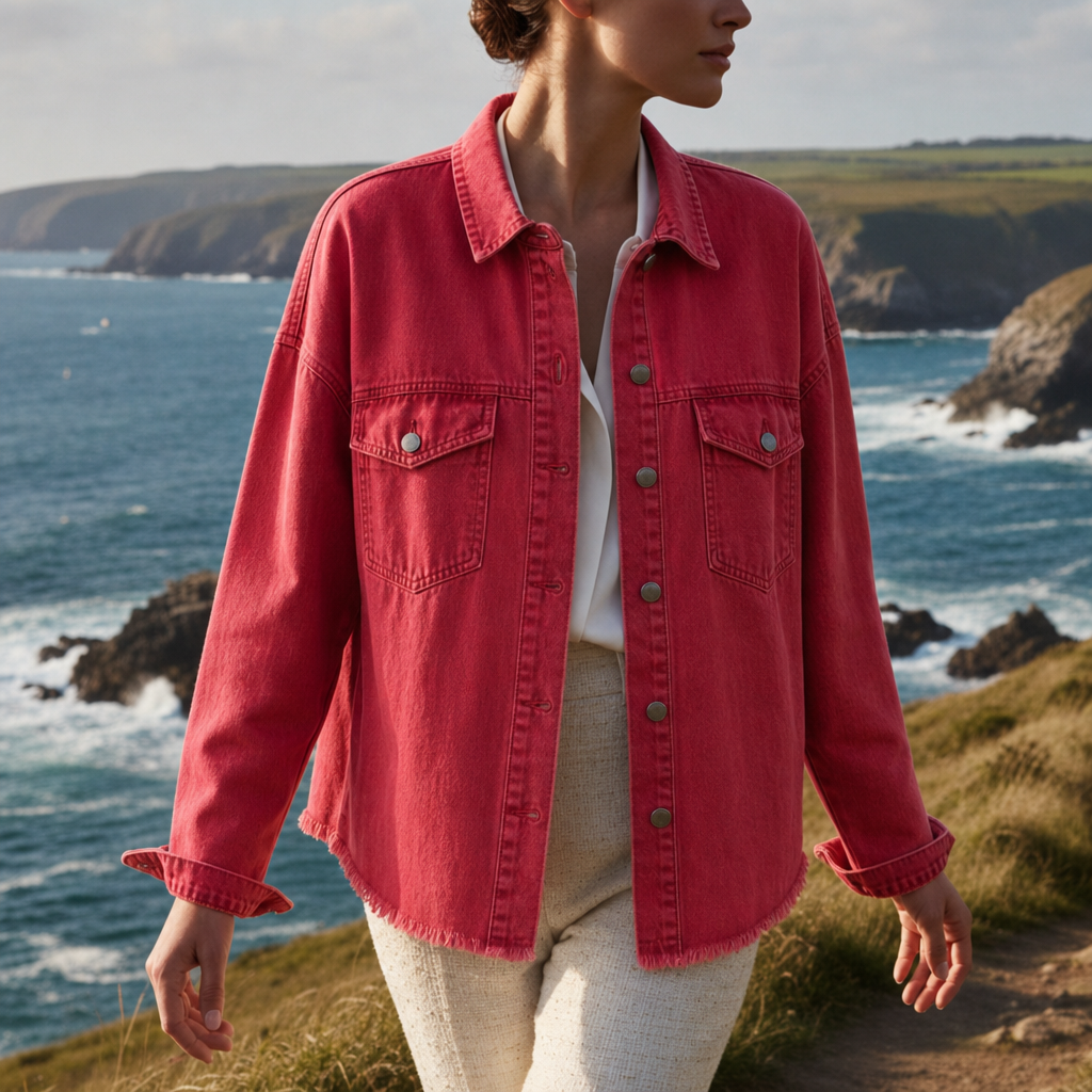 Porquerolles Oversized Denim Jacket in Red