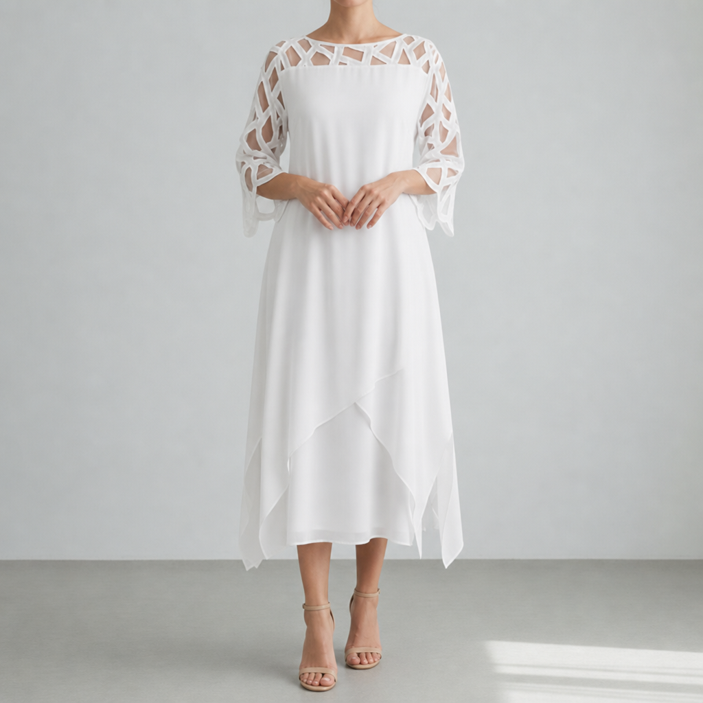 Lamego Lace Sleeve Midi Dress in White