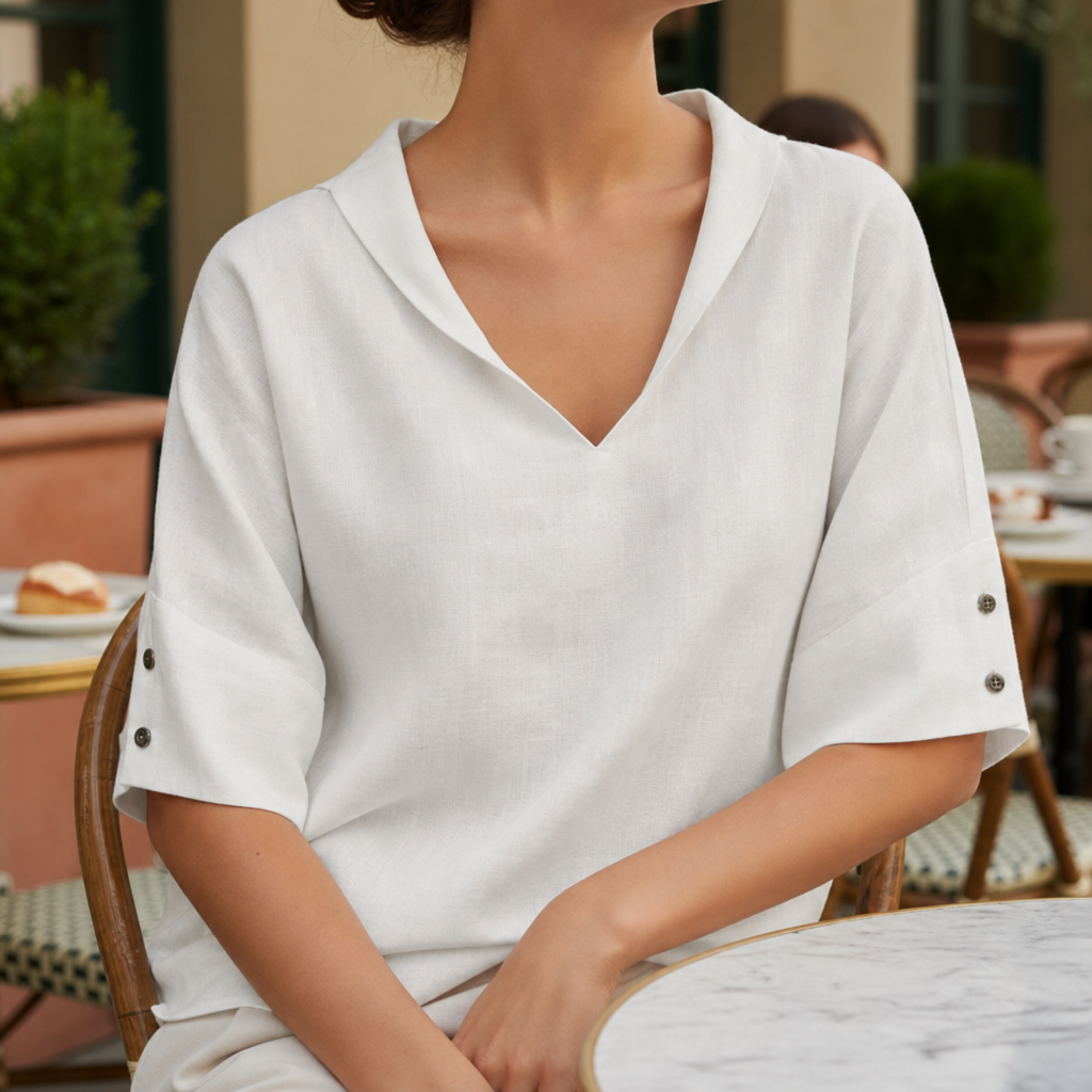 Naxos Linen V-Neck Blouse in White
