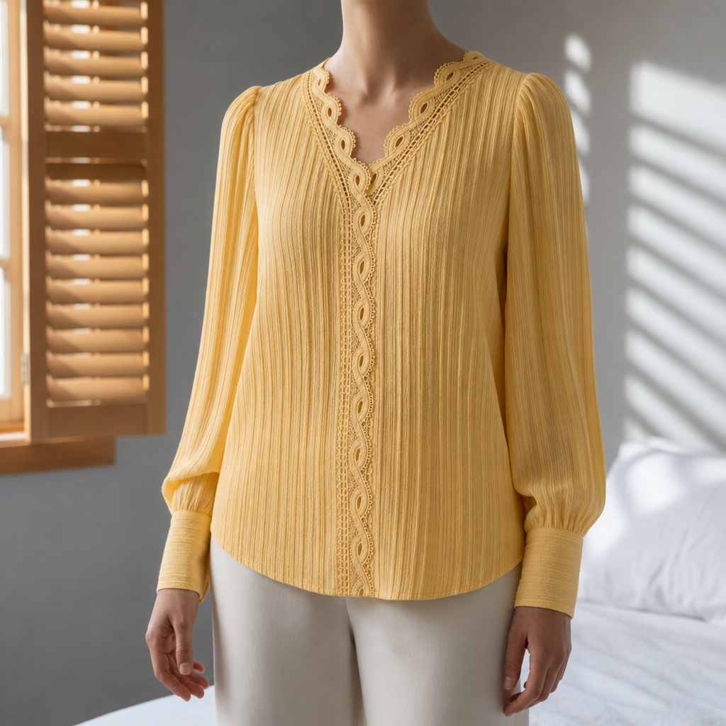 Arezzo Lace Trim V-Neck Blouse in Yellow