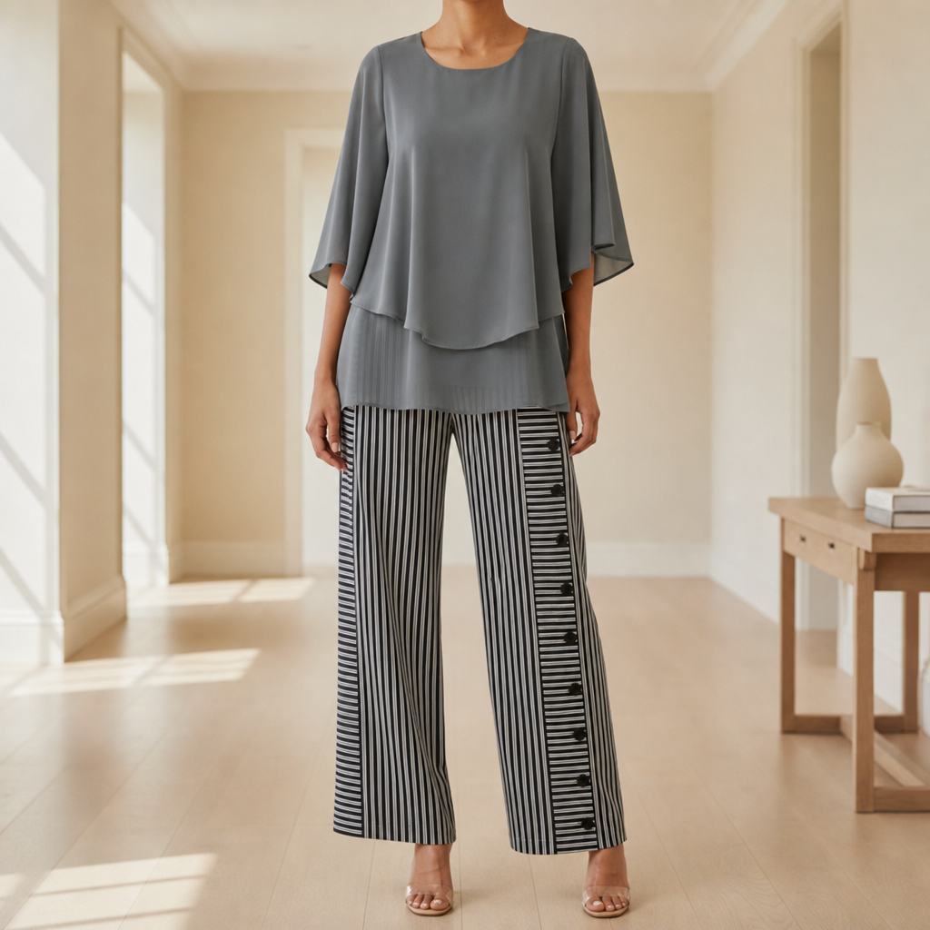 Beziers Floral Chiffon Two-Piece Set in Gray