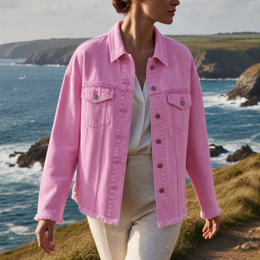 Porquerolles Oversized Denim Jacket in Baby Pink
