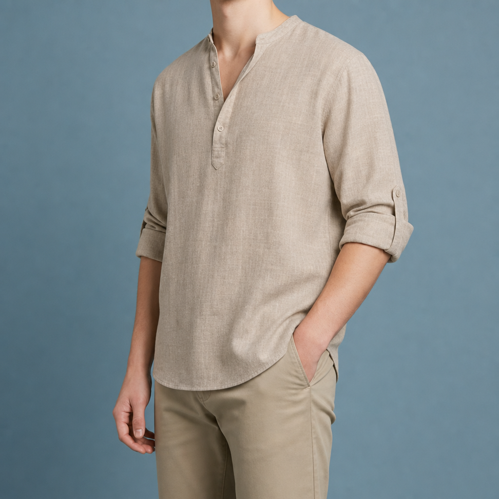 Roussillon Linen Henley Shirt in Beige