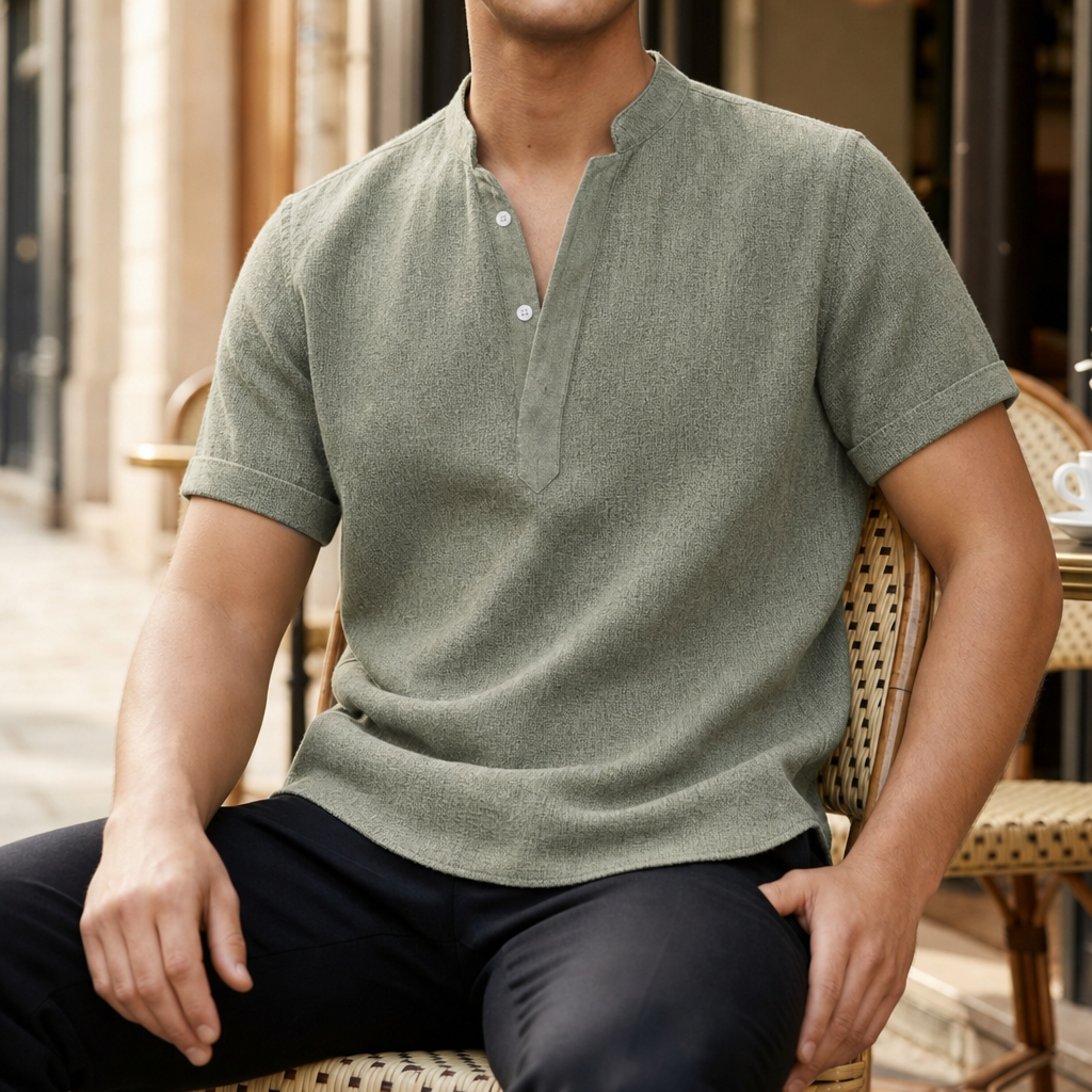 Polignano Linen Henley Shirt in Green