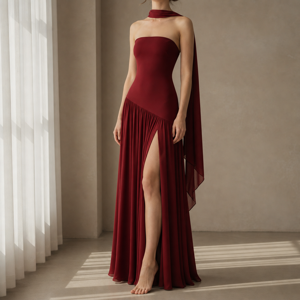 Segovia Strapless Halter Maxi Dress in Red