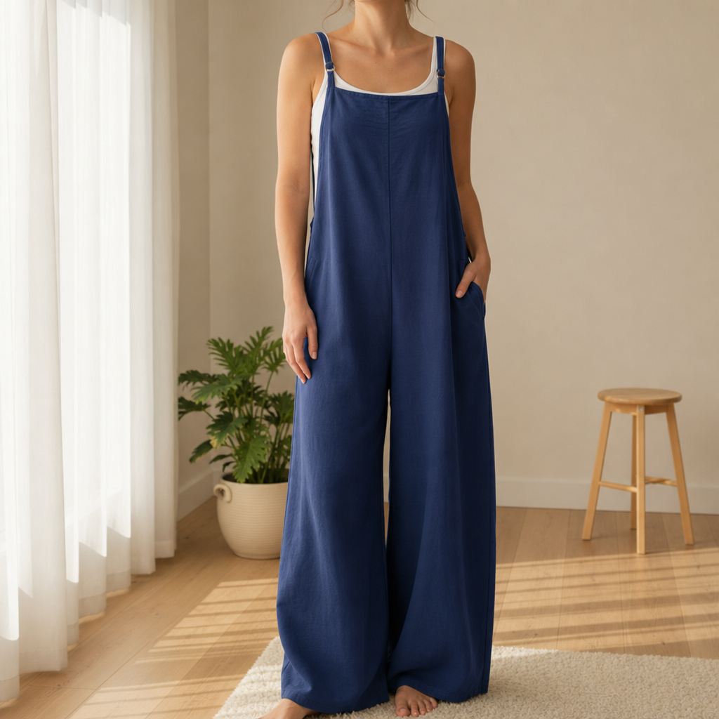 Corte Linen Bib Overall Jumpsuit in Royal Blue