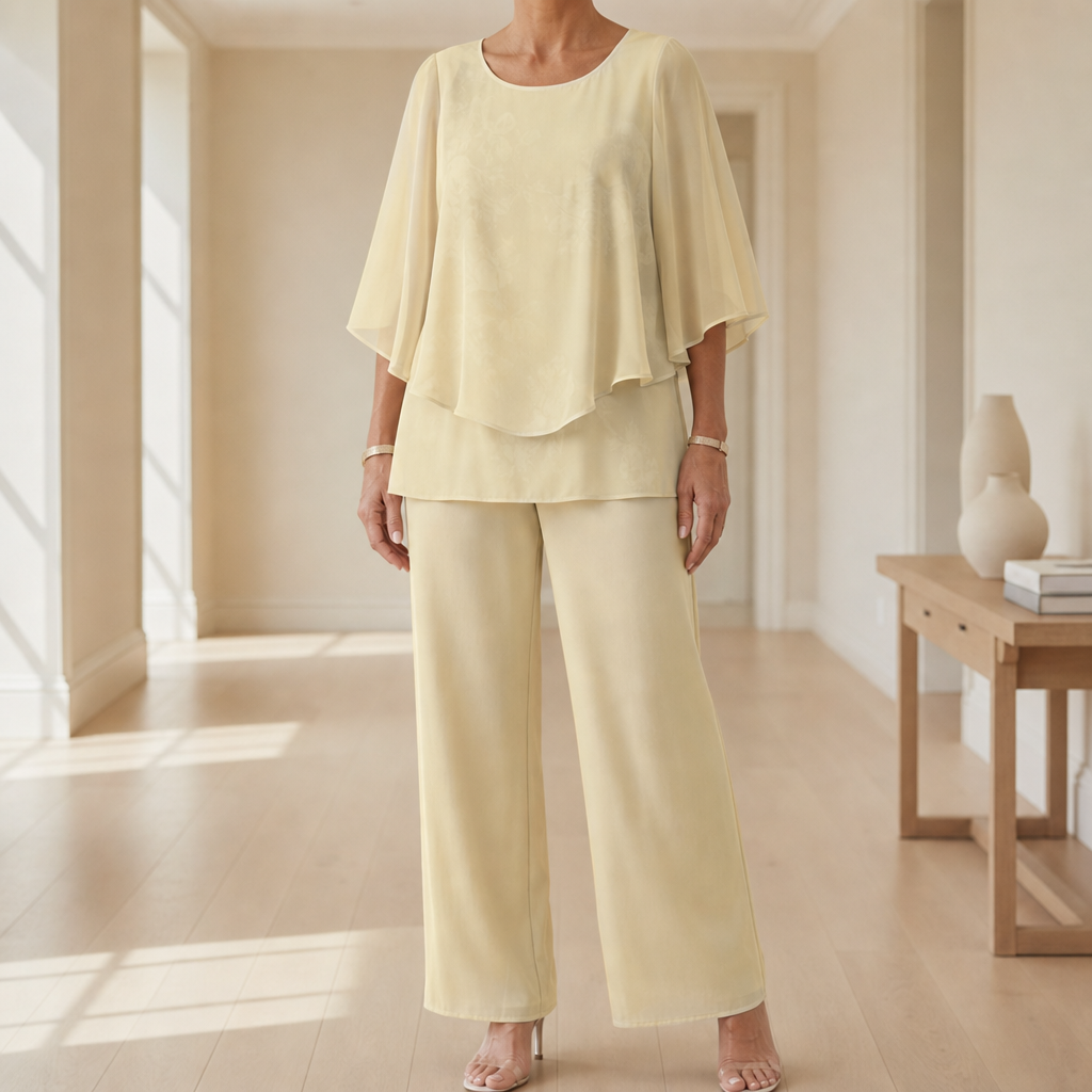 Beziers Floral Chiffon Two-Piece Set in Yellow