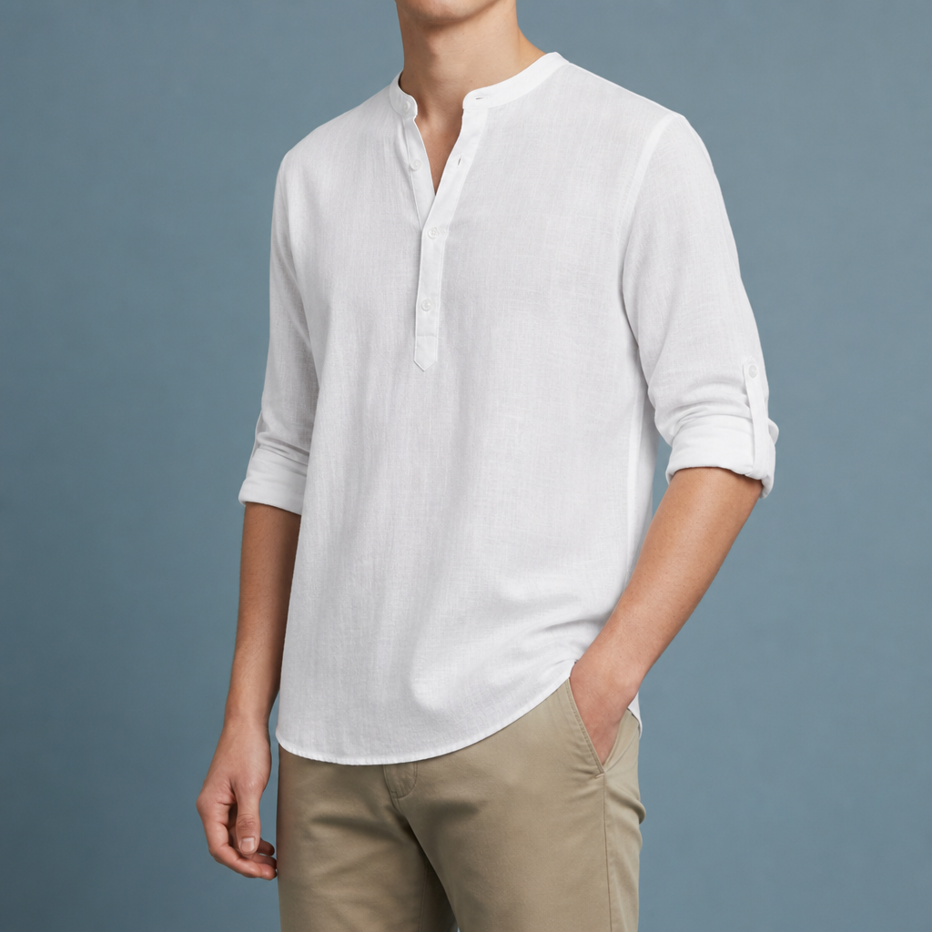 Roussillon Linen Henley Shirt in White