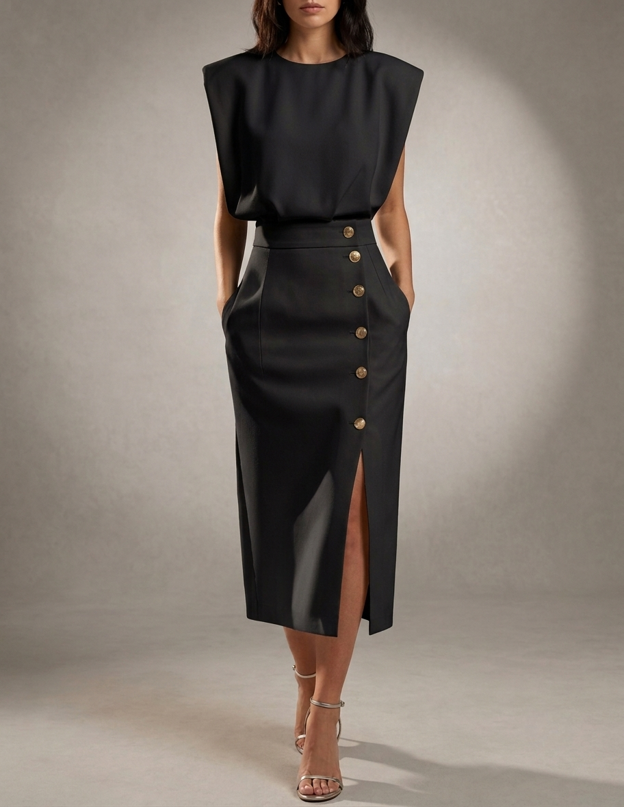 Gaeta Button Detail Midi Dress