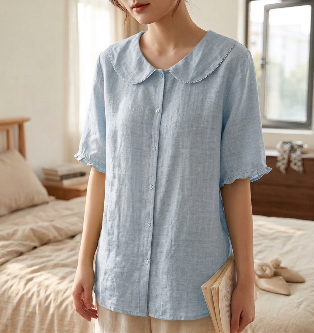Erice Scalloped Collar Linen Blouse