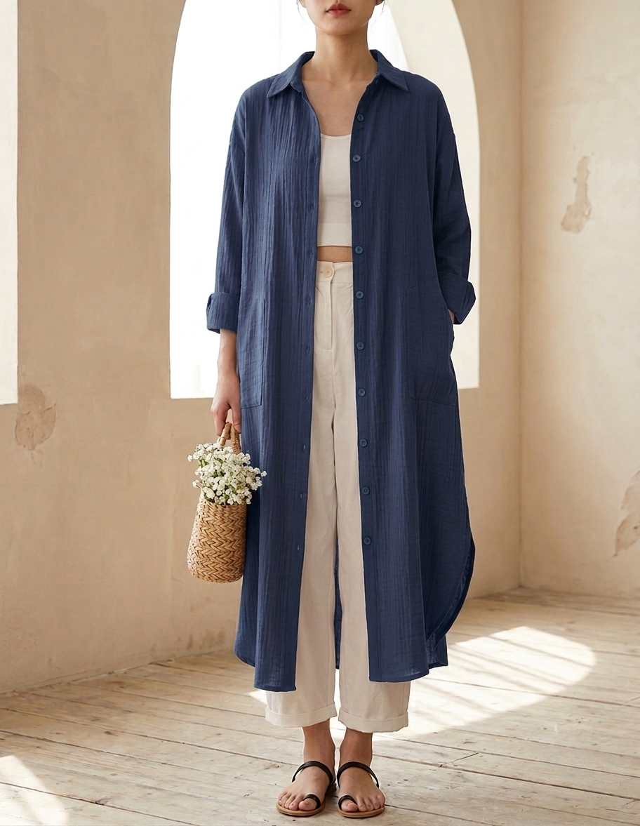 Coimbra Button-Front Shirt Maxi Dress