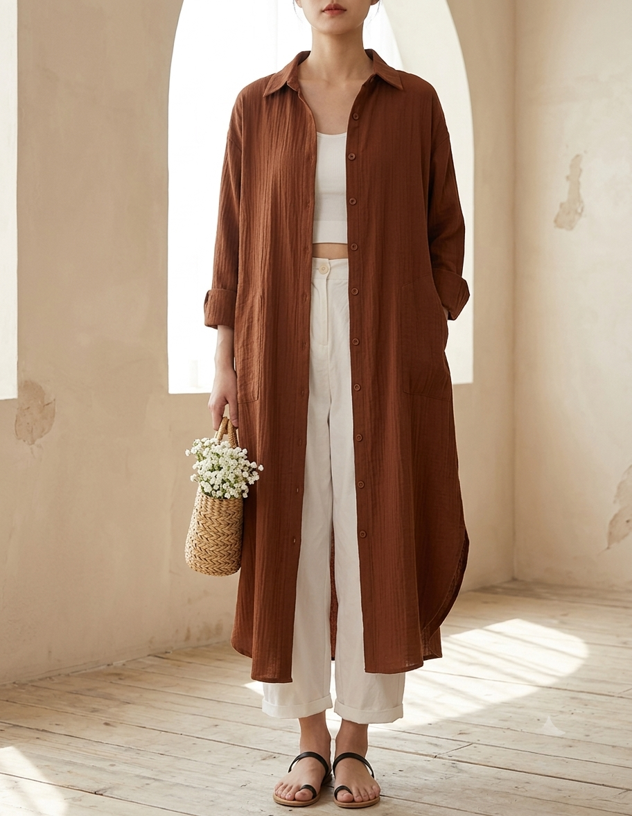 Coimbra Button-Front Shirt Maxi Dress