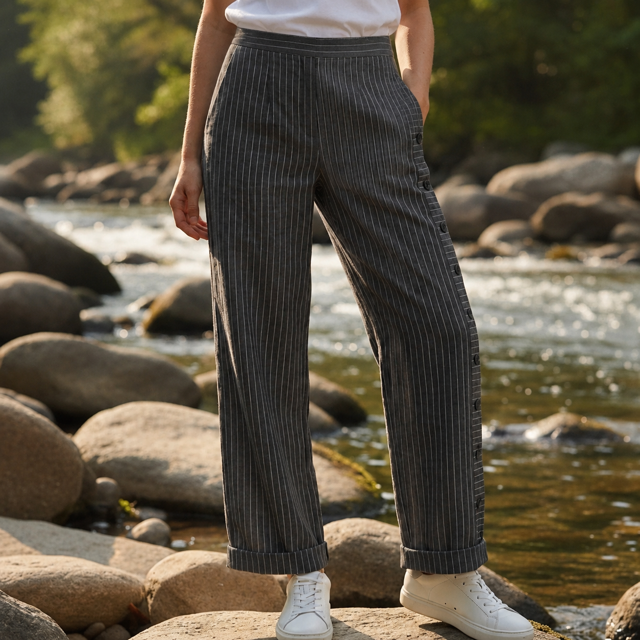 Vence Striped Button Panel Trousers