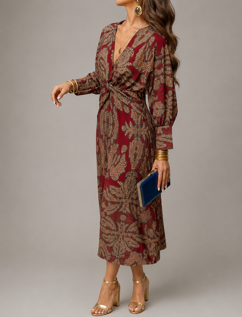 Alicante Twist-Front Printed Midi Dress