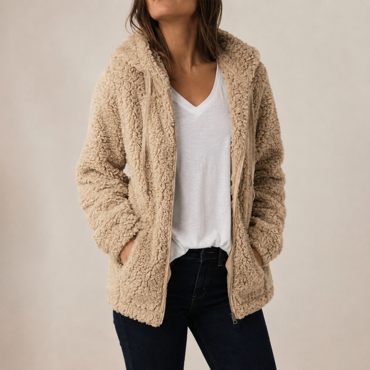 Poros Hooded Teddy Fleece Jacket