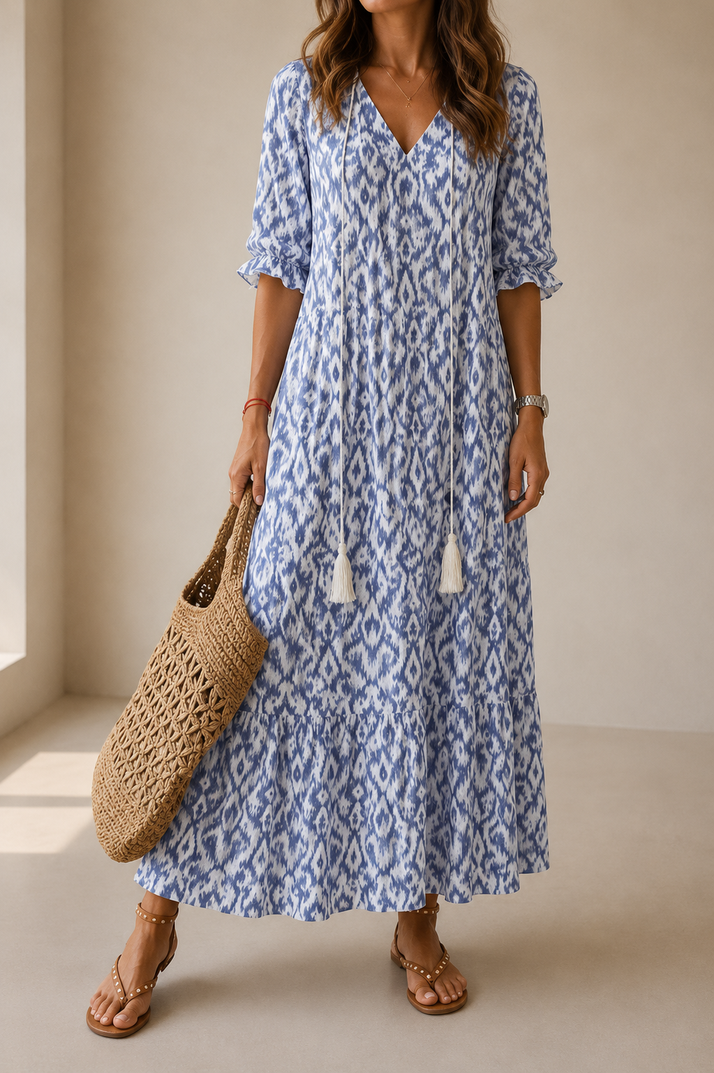 Menton Boho V-Neck Maxi Dress