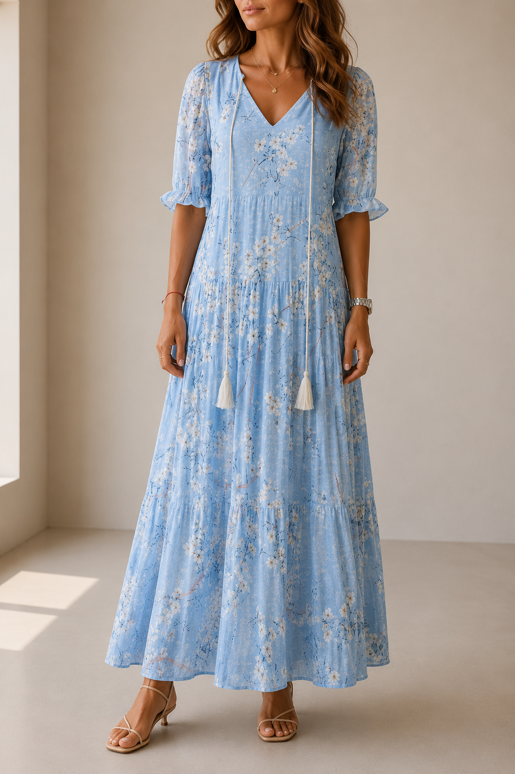 Menton Boho V-Neck Maxi Dress