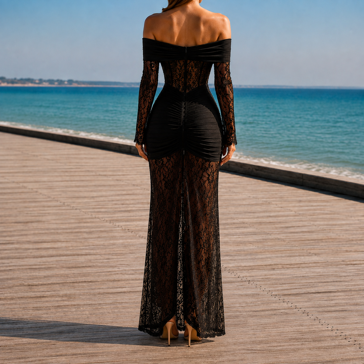 Portovenere Lace Off-Shoulder Maxi Dress