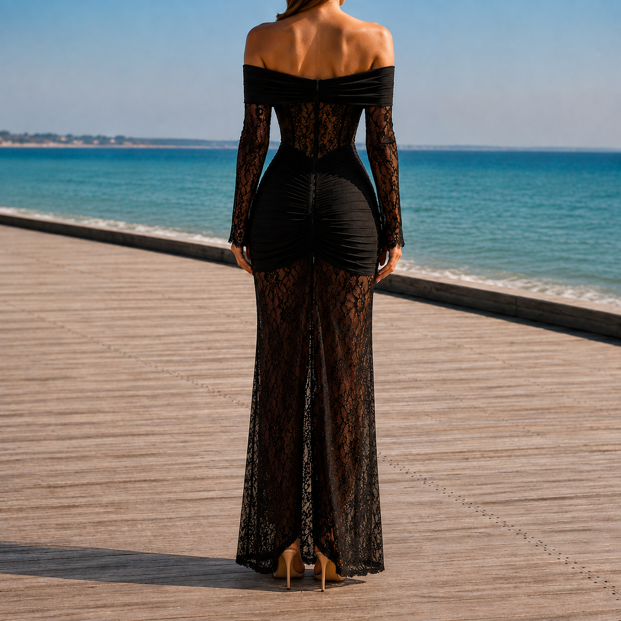 Portovenere Lace Off-Shoulder Maxi Dress