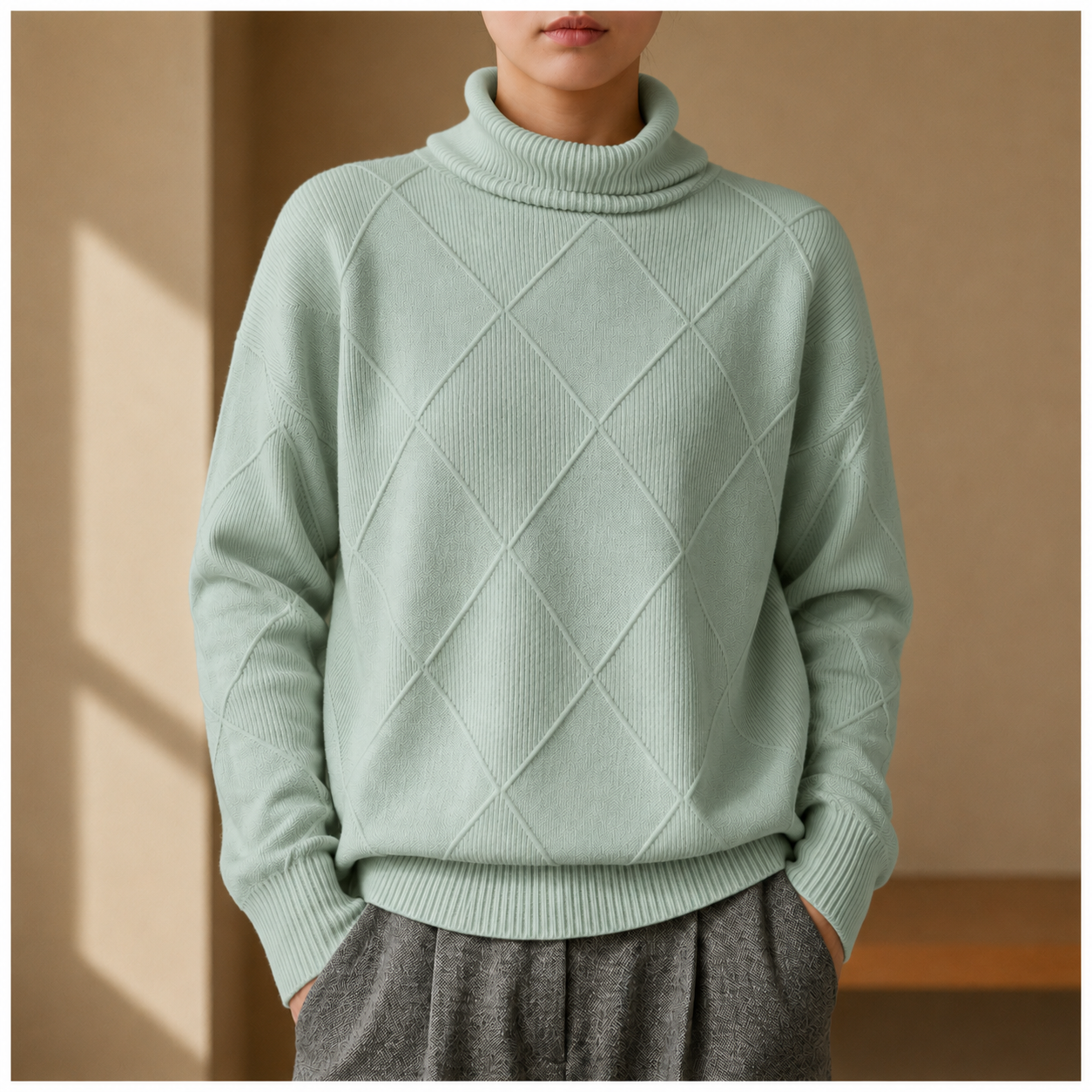 Paxos Diamond Knit Turtleneck Sweater