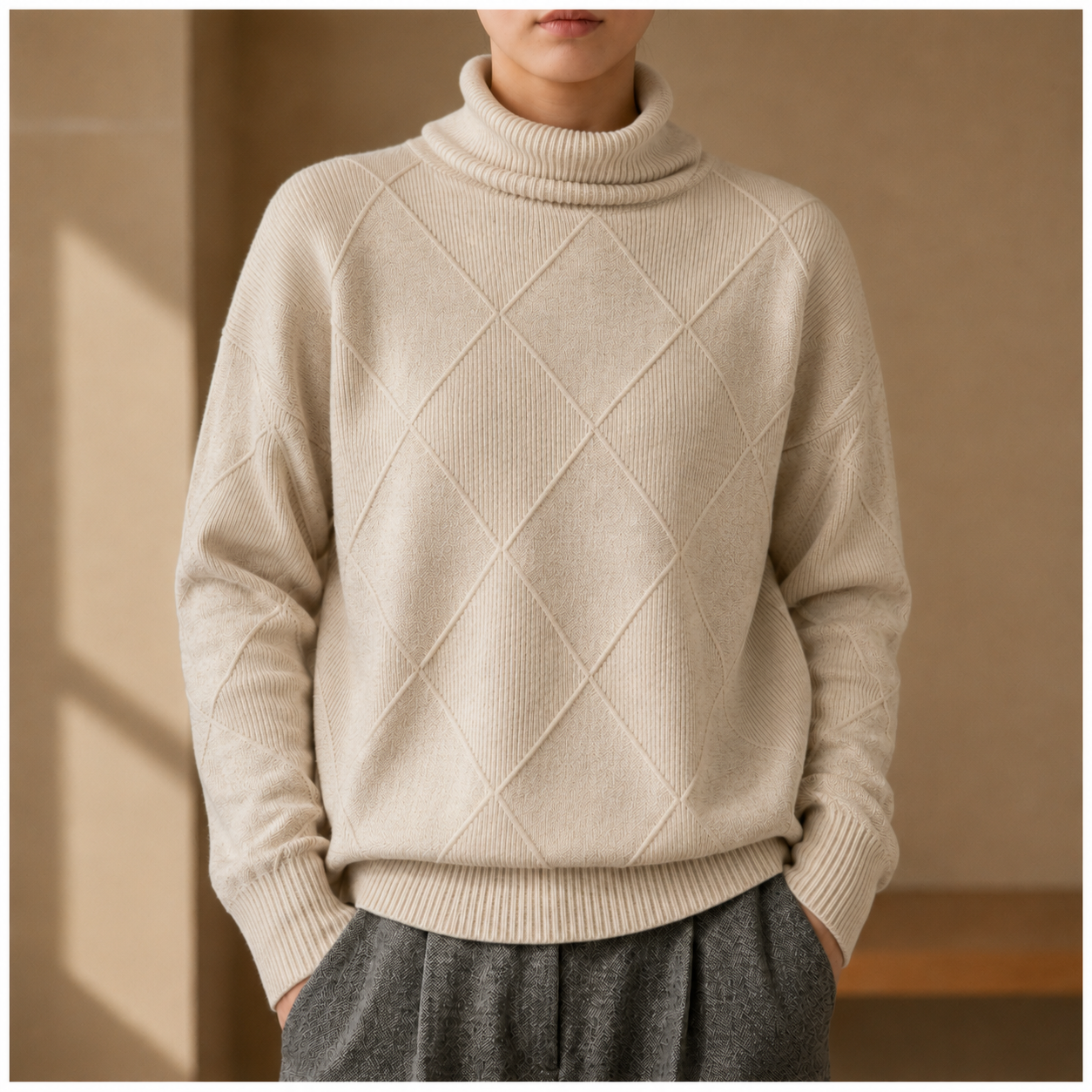 Paxos Diamond Knit Turtleneck Sweater