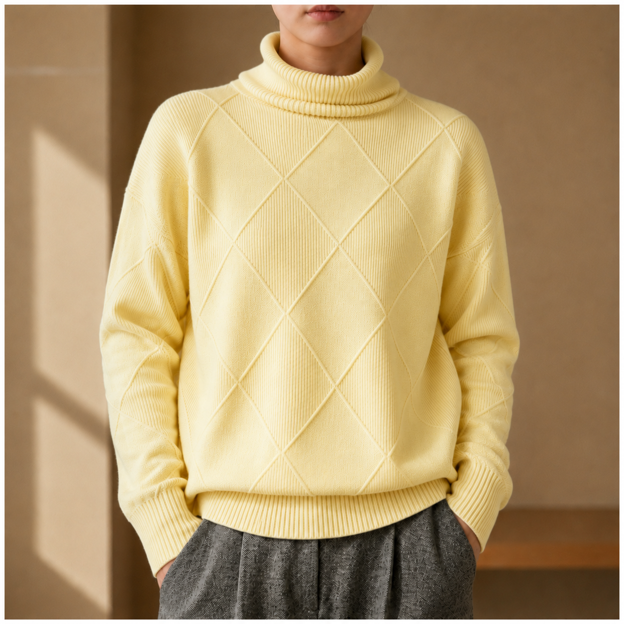 Paxos Diamond Knit Turtleneck Sweater