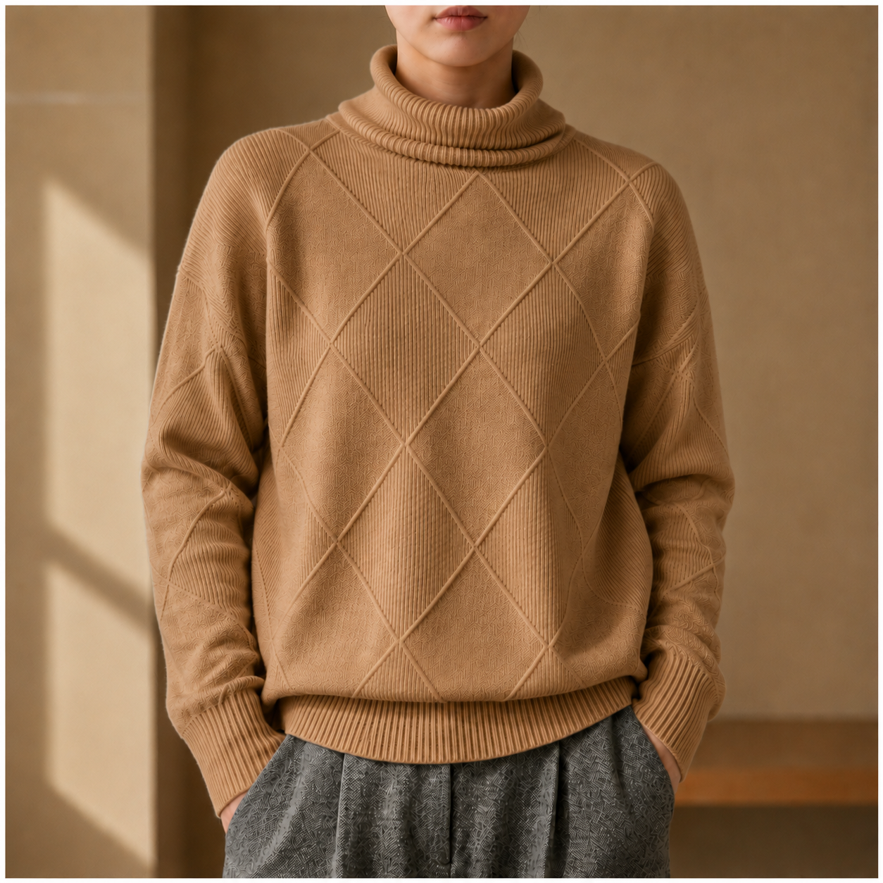 Paxos Diamond Knit Turtleneck Sweater