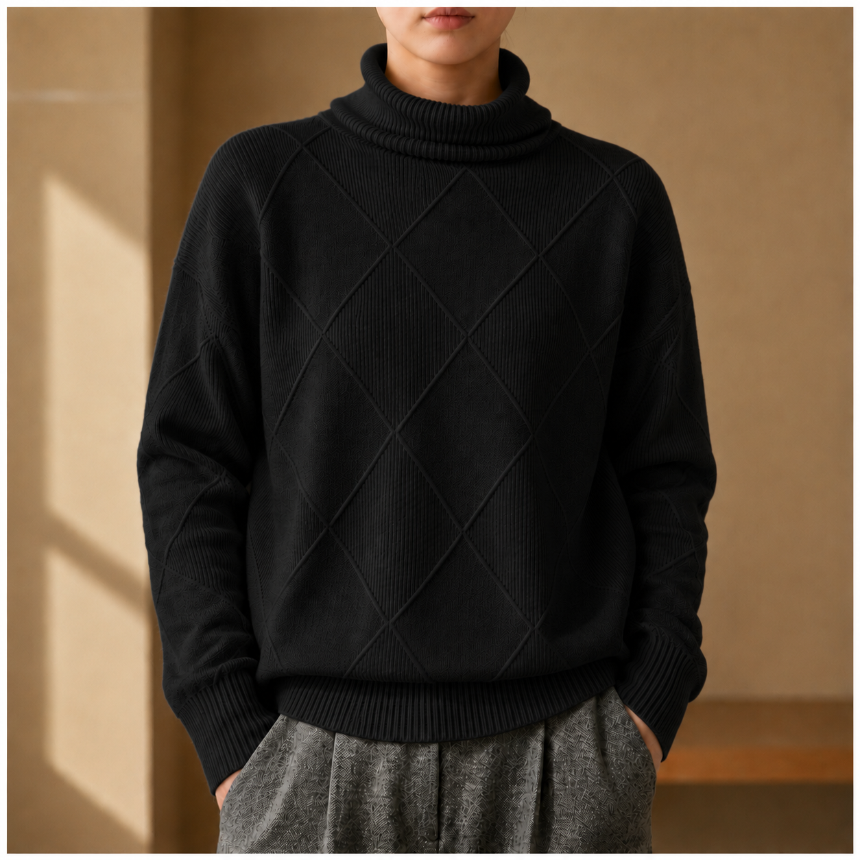 Paxos Diamond Knit Turtleneck Sweater