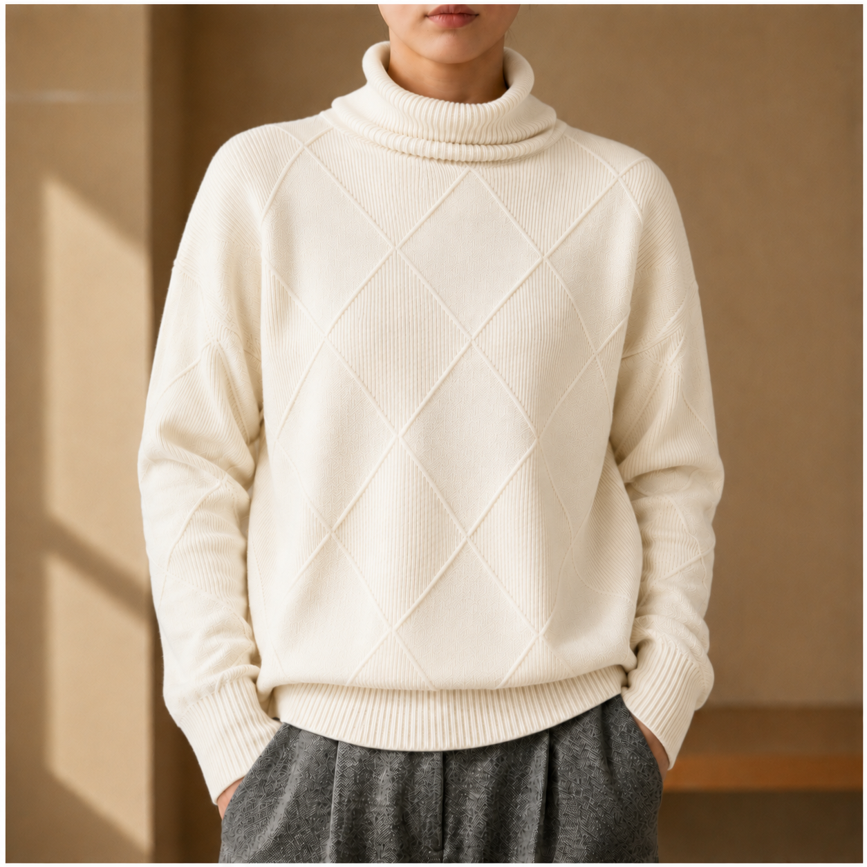 Paxos Diamond Knit Turtleneck Sweater