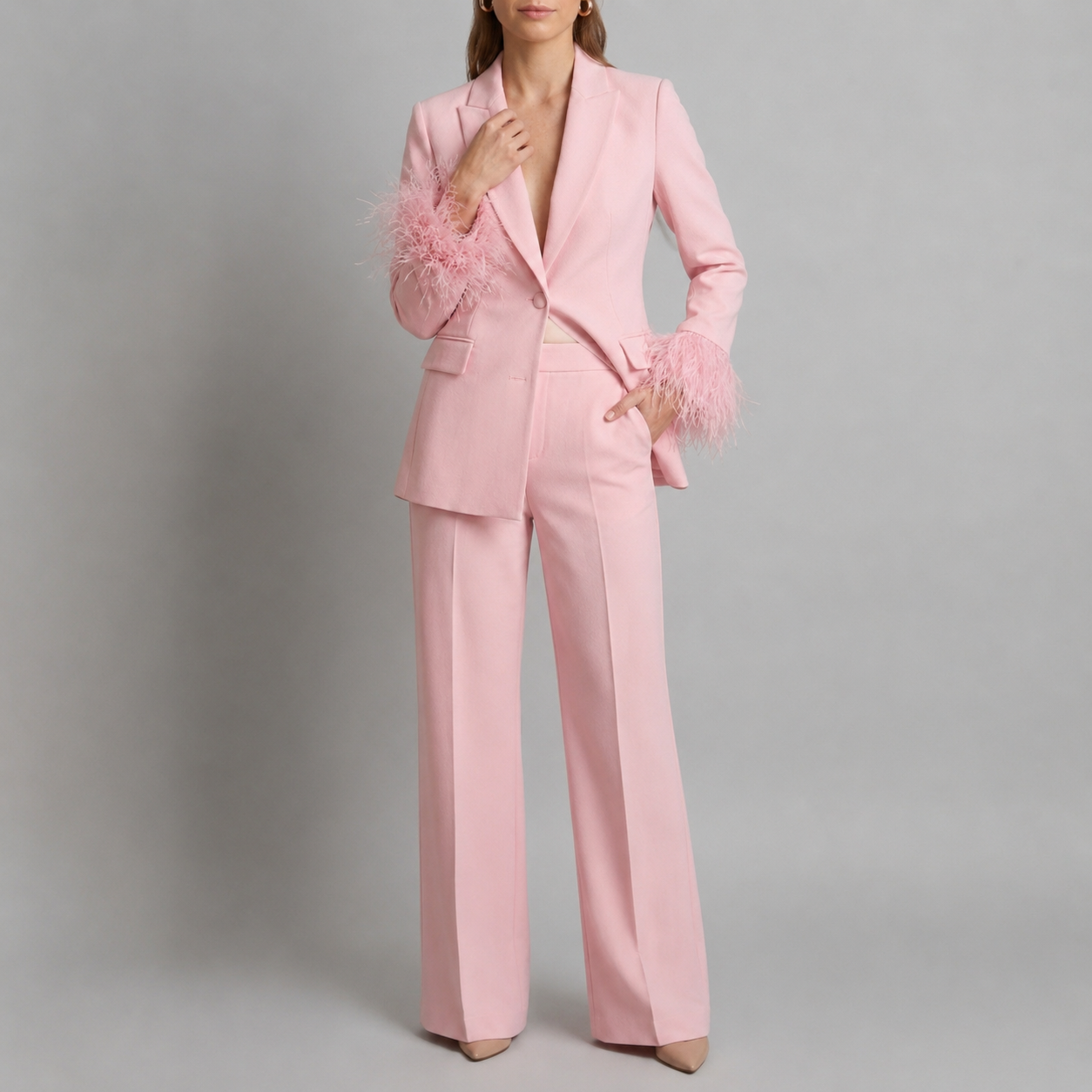 Tarragona Feather Cuff Blazer And Trouser Suit