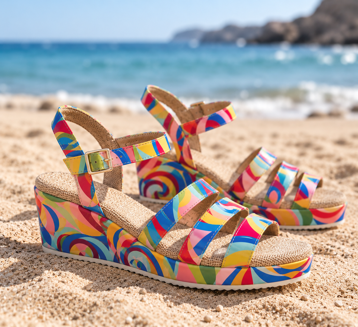 Antiparos Colorful Print Platform Sandals