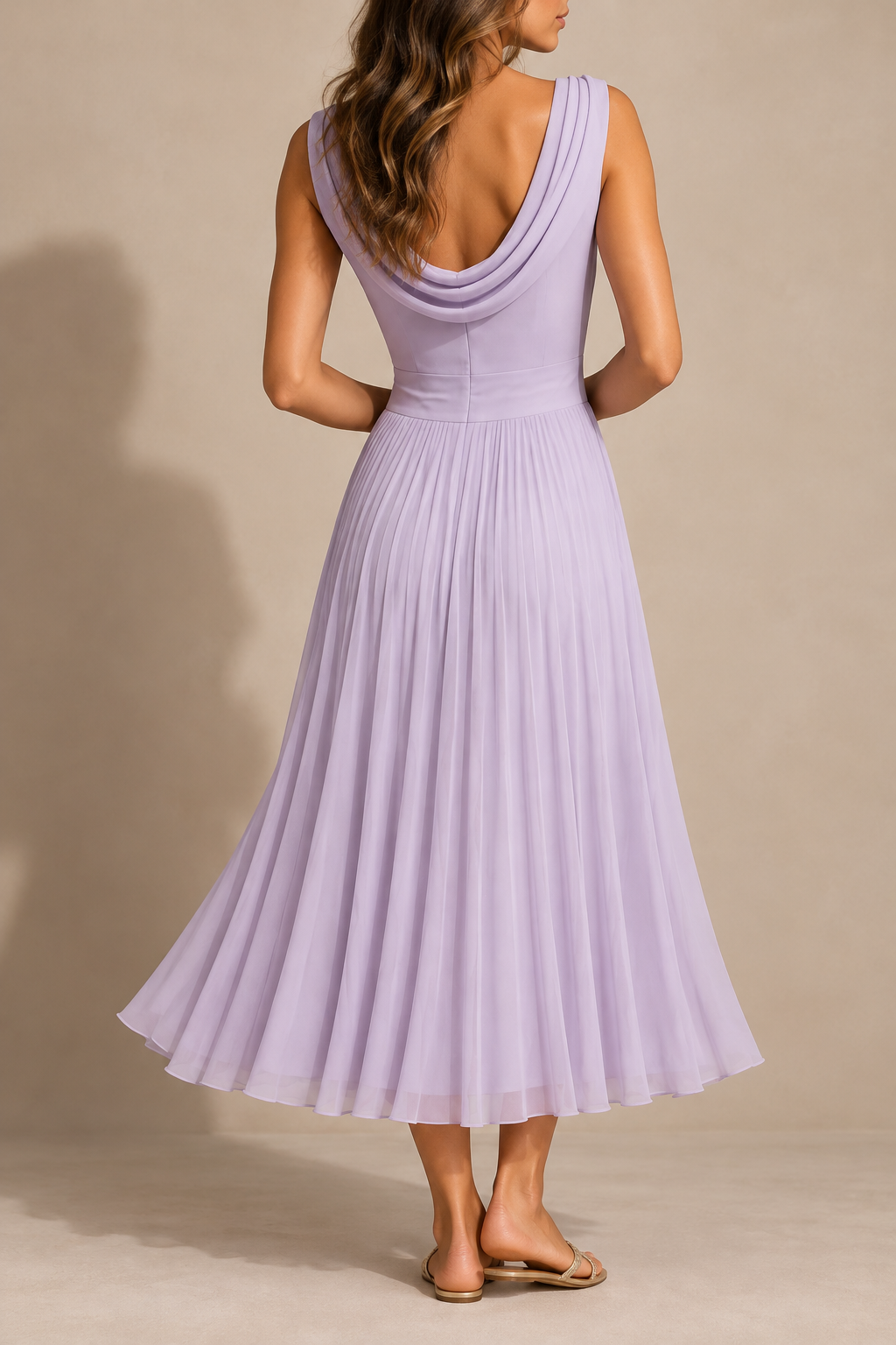 Paros Draped Pleated Midi Dress