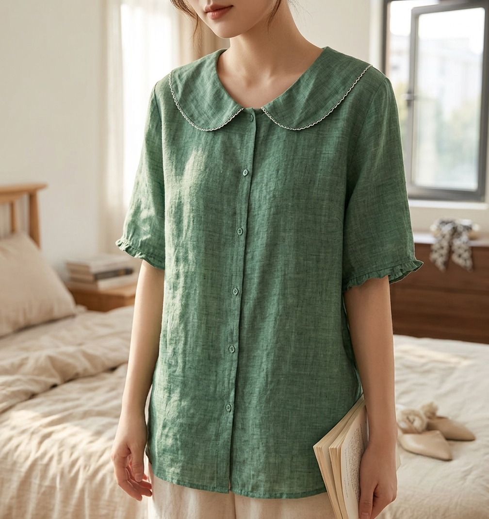 Erice Scalloped Collar Linen Blouse