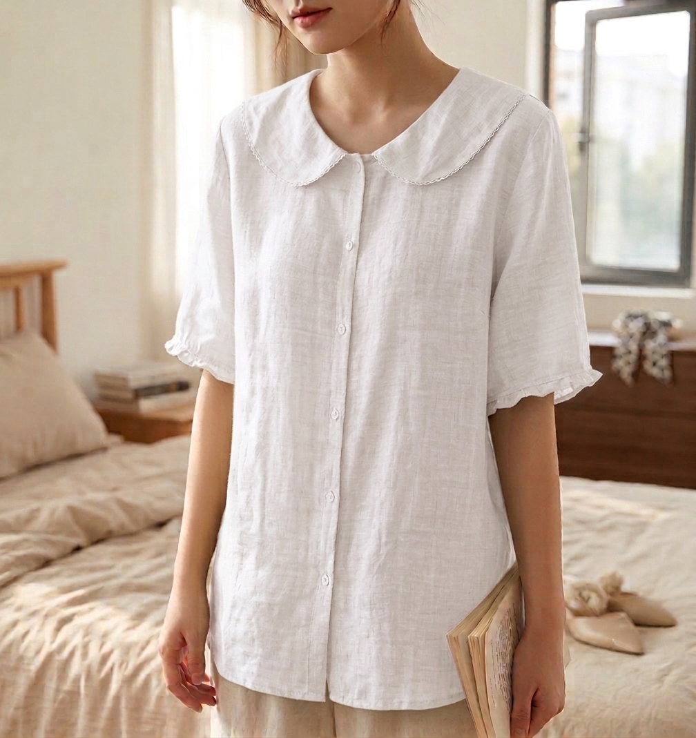 Erice Scalloped Collar Linen Blouse