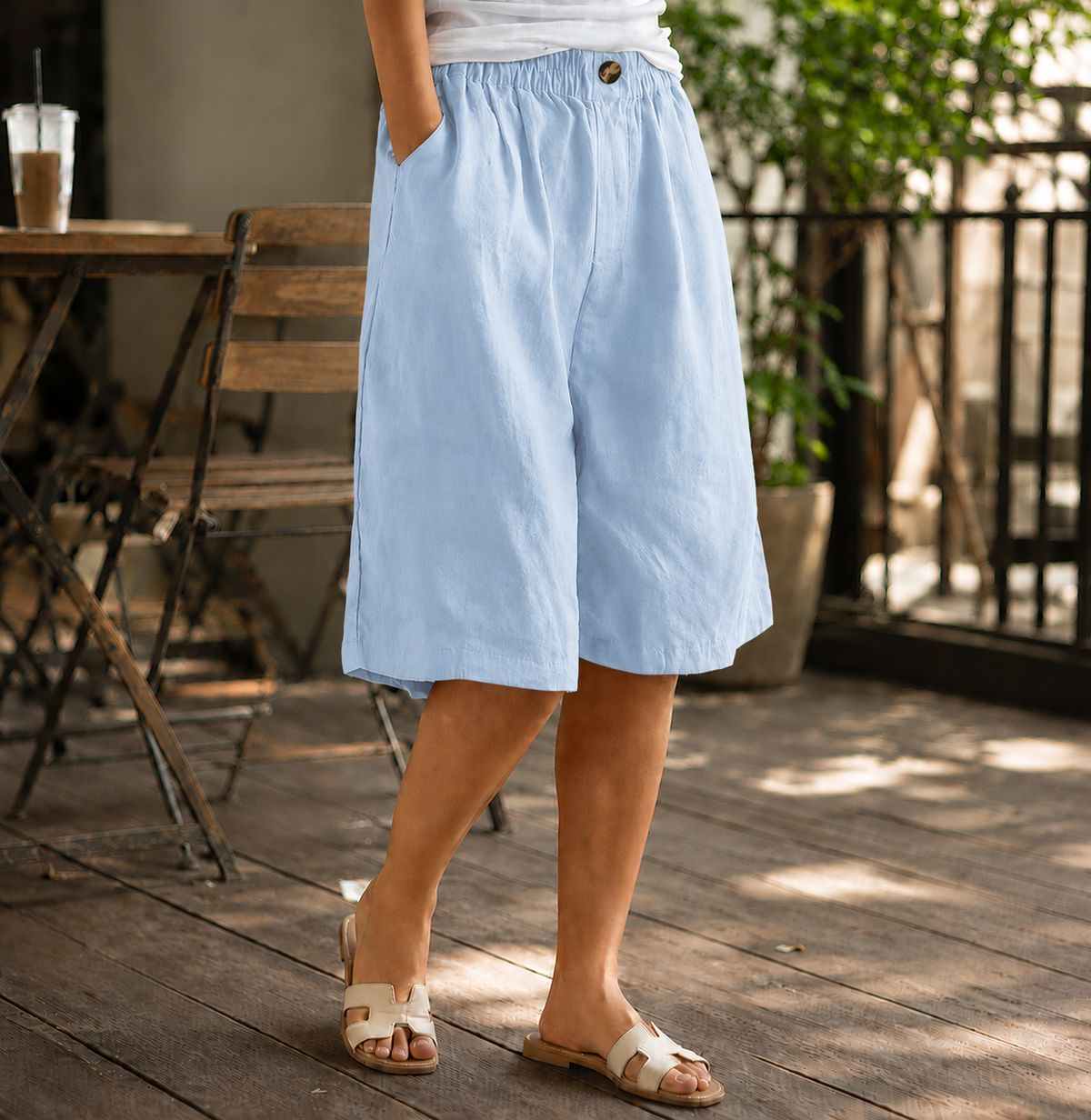 Trogir Linen Elastic Waist Shorts